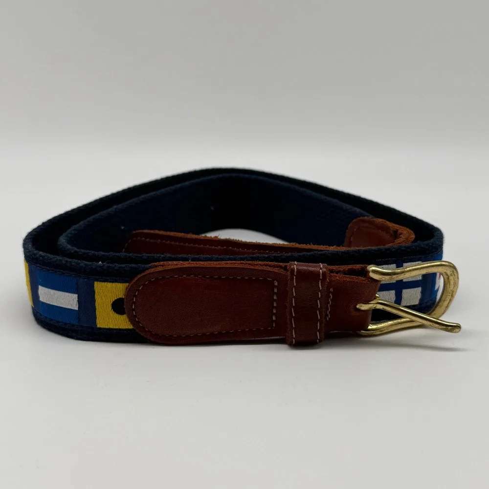Preston Nautical Signal Flag Belt Mens 38 Navy Blue Leather Canvas Made in USA